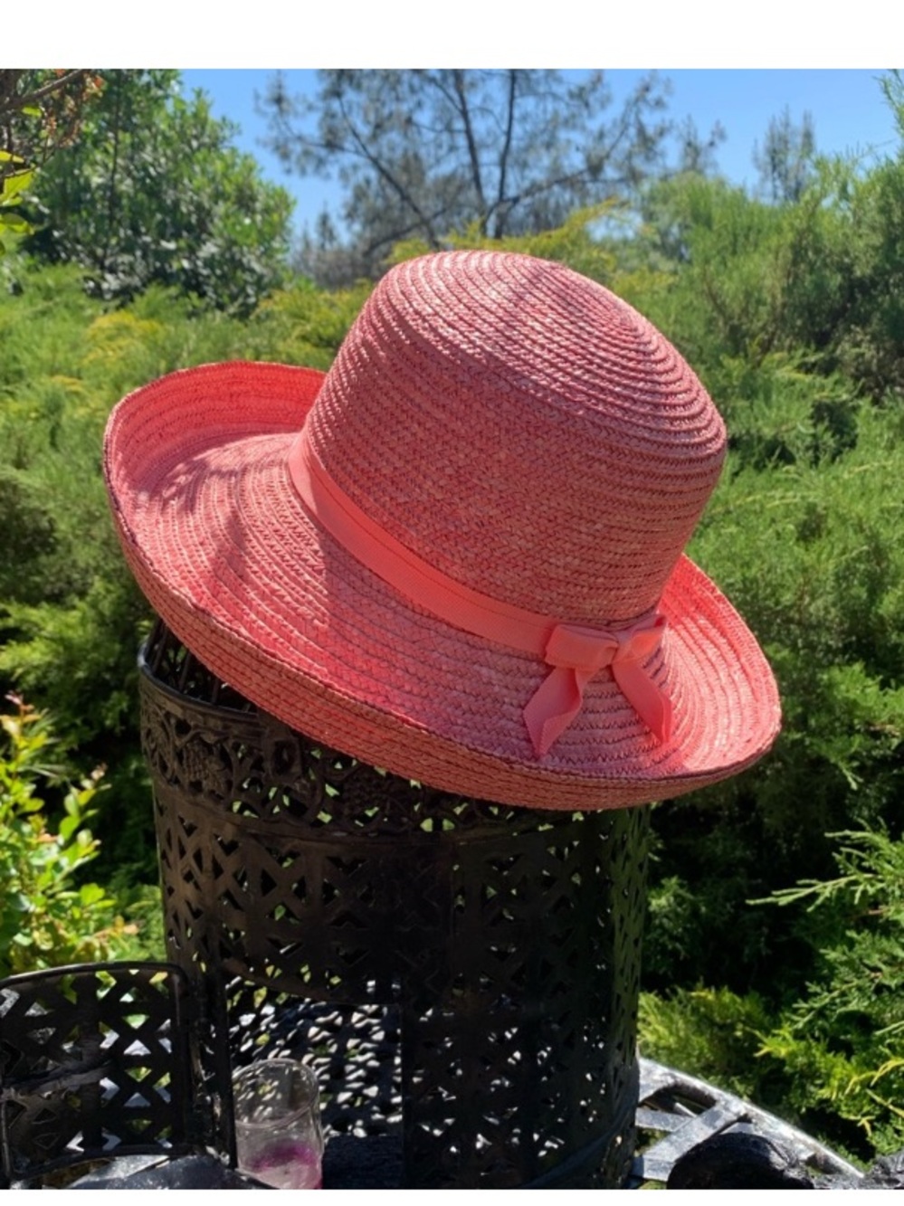 betmar Coral-Pink Wide Brim Straw Sun Hat with Ribbon Bow - Picture 8 of 11
